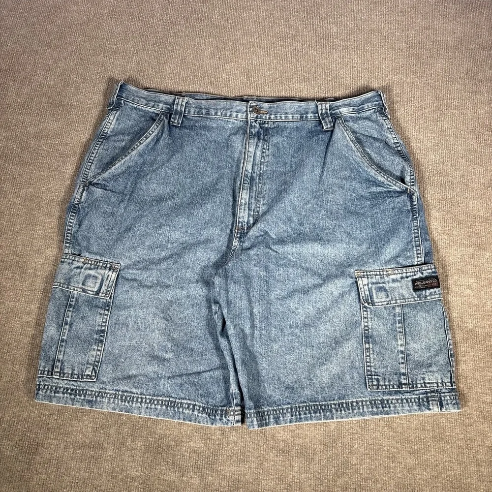 Wrangler Jean Shorts Men 40 Relaxed Light Wash Blue Denim Cargo Baggy Skater Y2K